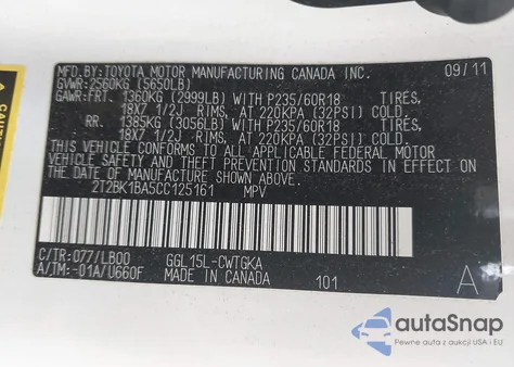 2012 Lexus Rx 350 from USA, damaged, VIN 2T2BK1BA5CC125161